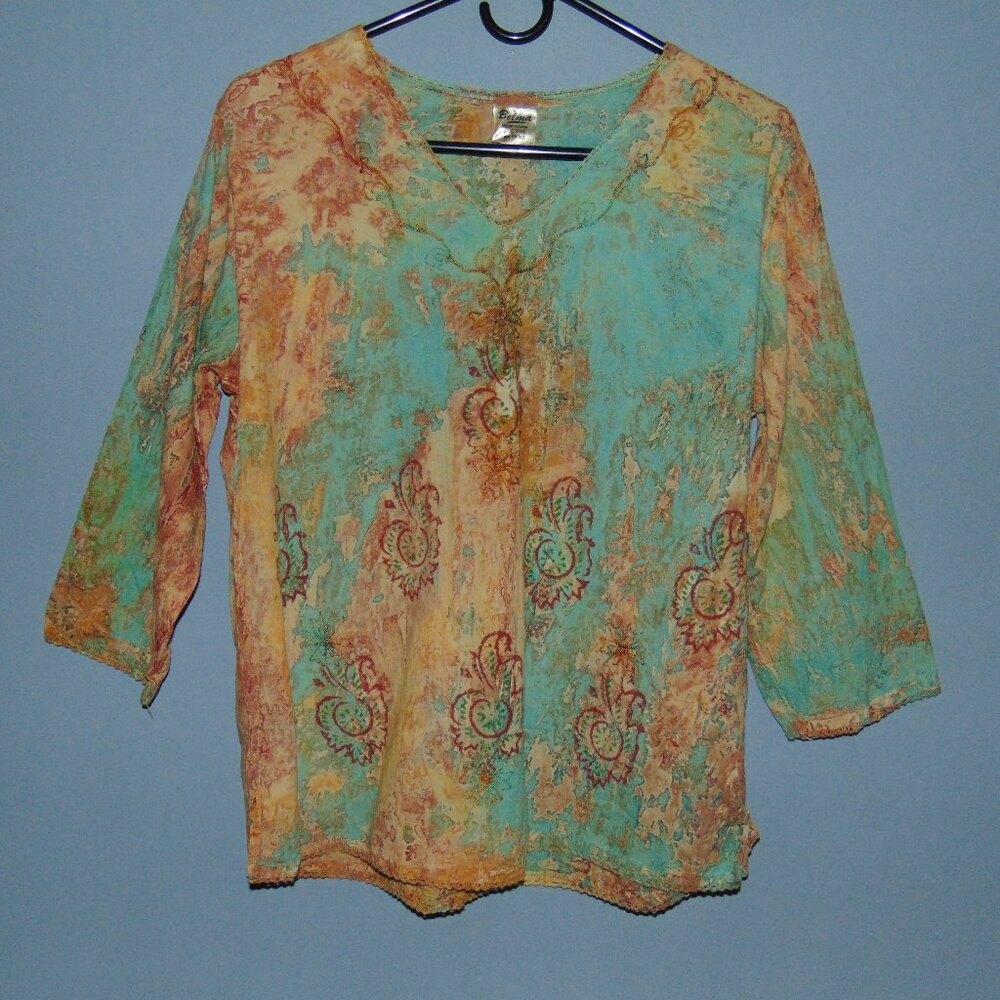 Belma Shirt Tunic Boho green brown tan tie die